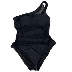Womens Shade & Shore Black Mesh One Should Asym Maillot Swimsuit Small 3788